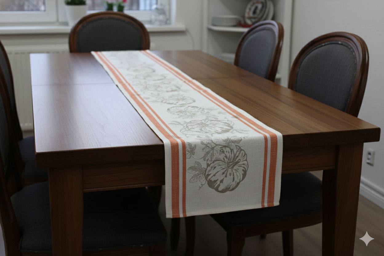 Rust Border Pumpkin Print Cotton Table Runner – 40 cm x 225 cm