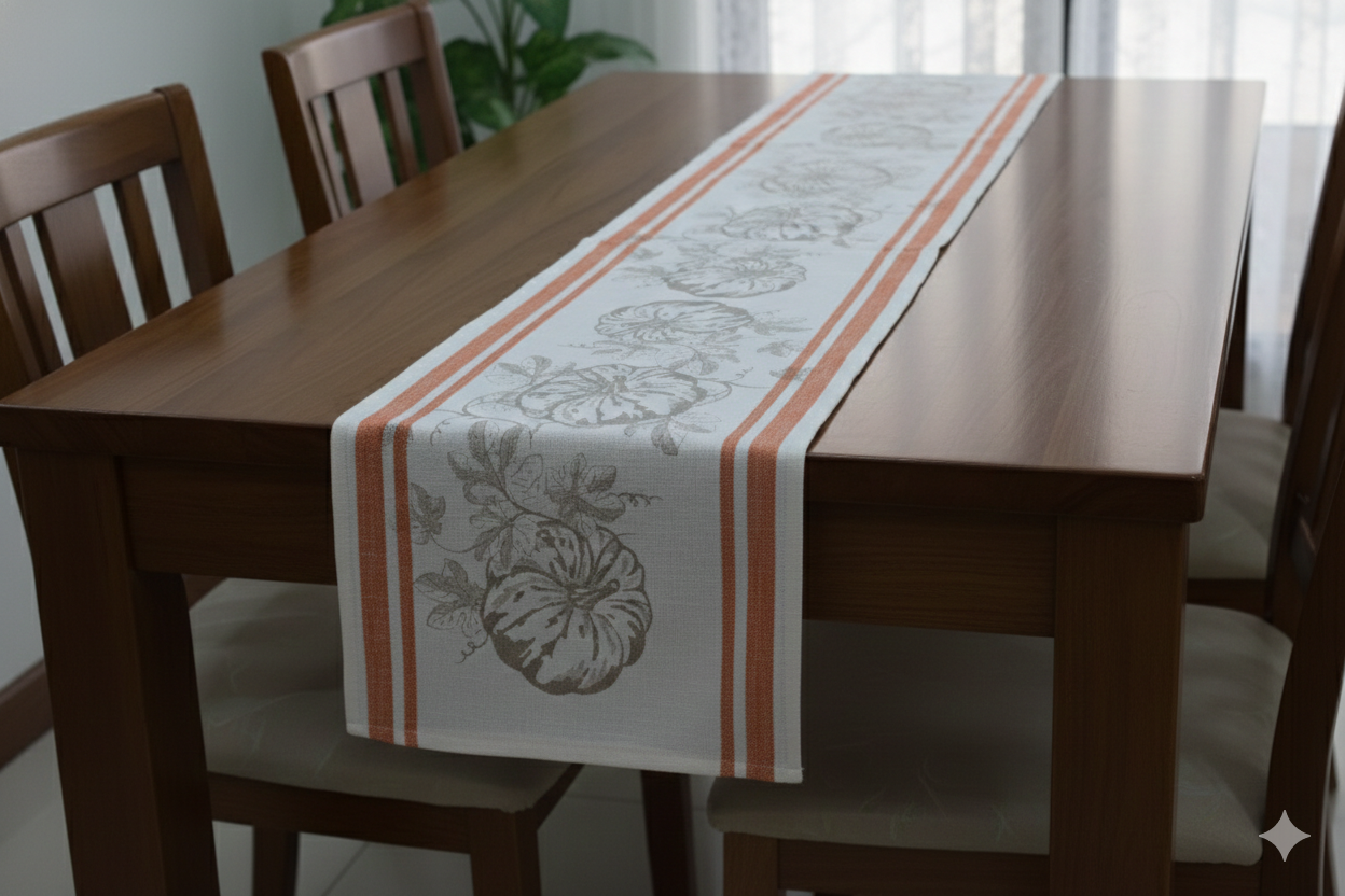 Rust Border Pumpkin Print Cotton Table Runner – 40 cm x 225 cm