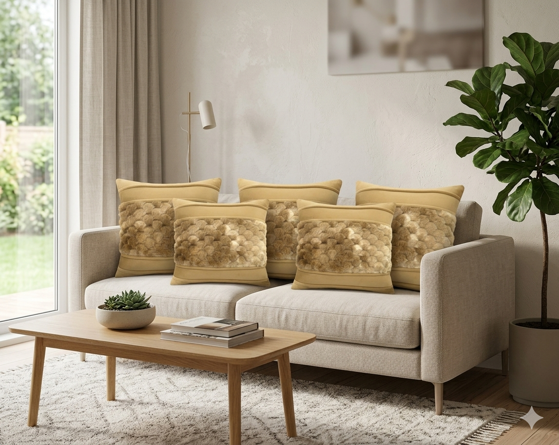 Set of 5 Plush Textured Cushion Covers – 16x16 Inches | Soft Faux Fur Decorative Pillow Covers