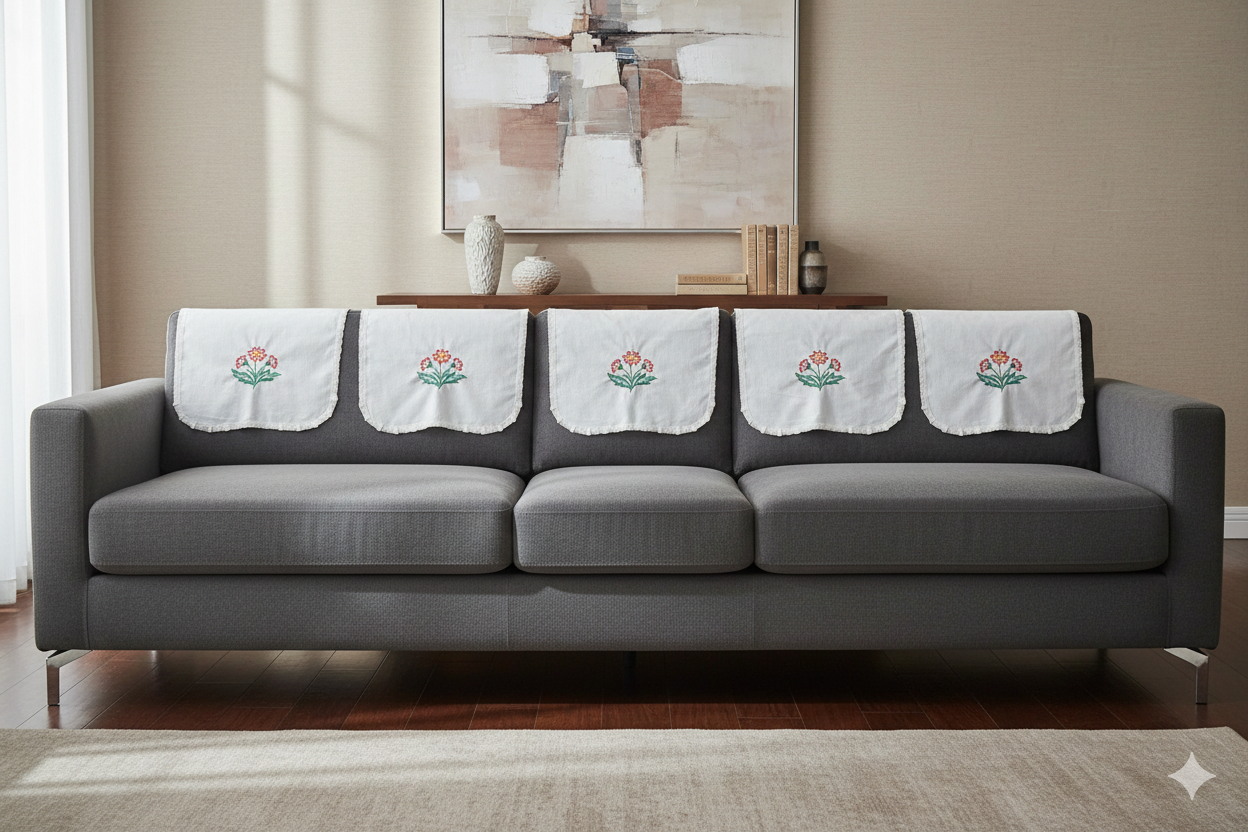 Embroidered Floral Chair Back Cover Set - Main Product Image - Floral Embroidered - Nushio