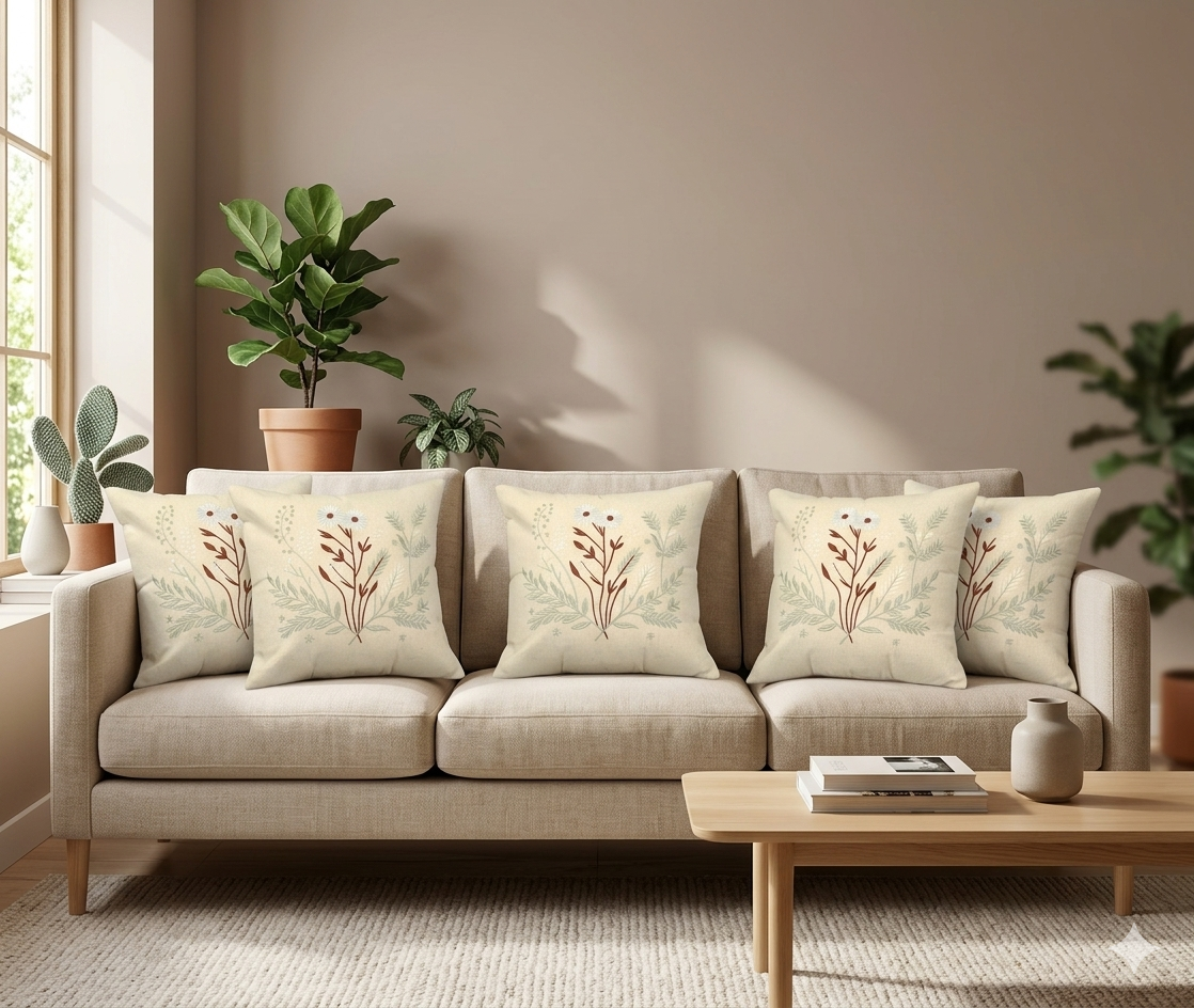 Botanical Embroidered Cushion Cover Set - 16x16 Inches (Set of) 5 - Main Product Image - Embroidered - Nushio