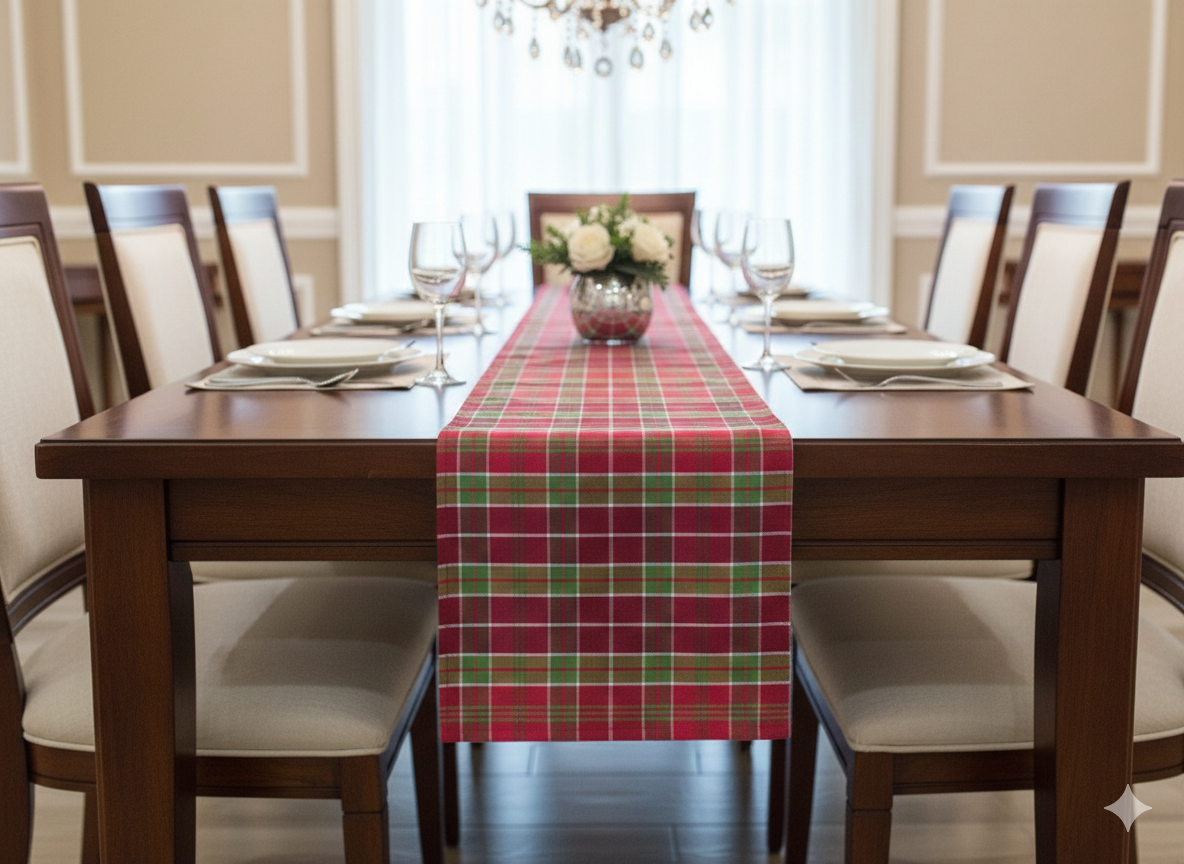Red & Green Classic Plaid Table Runner – 185 x 35 cm