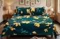 Soft Feel Blend Floral Bedsheet – Dark Teal & Mustard Print (225 x 250 cm)