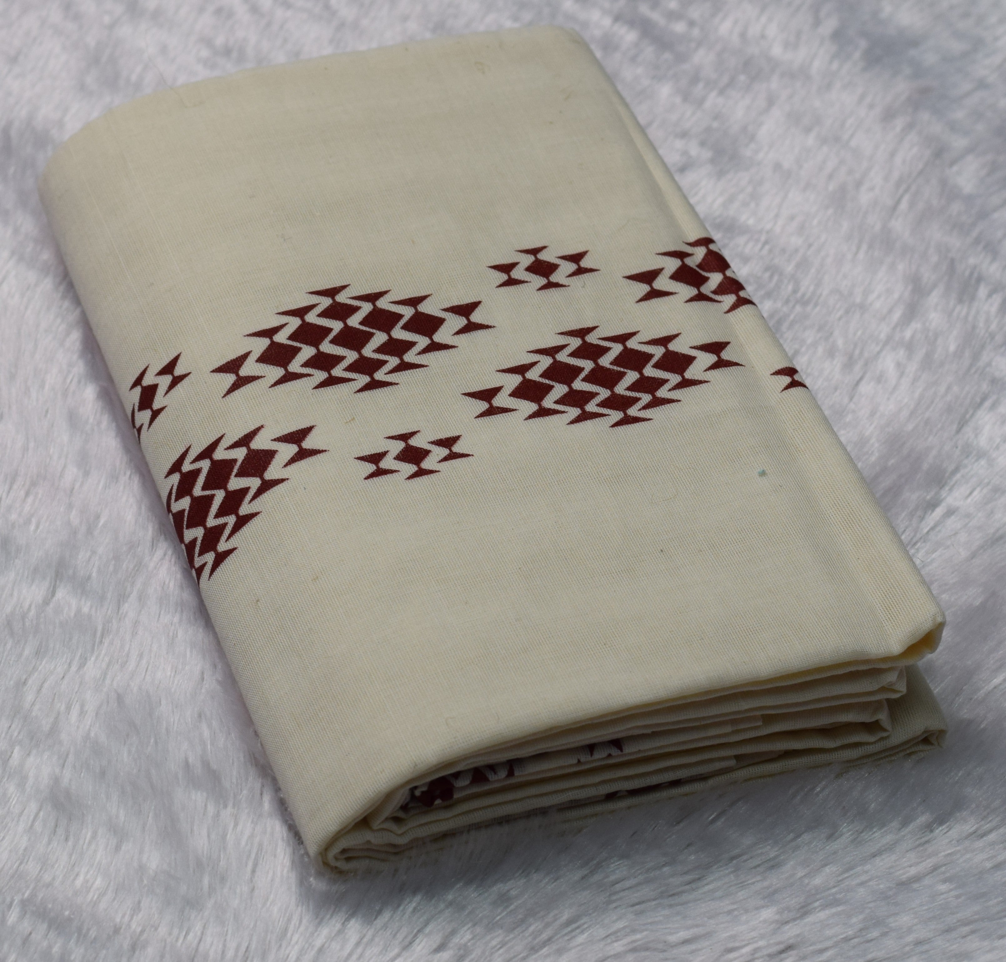 Off-White Cotton Set Mundu with Maroon Geometric Print