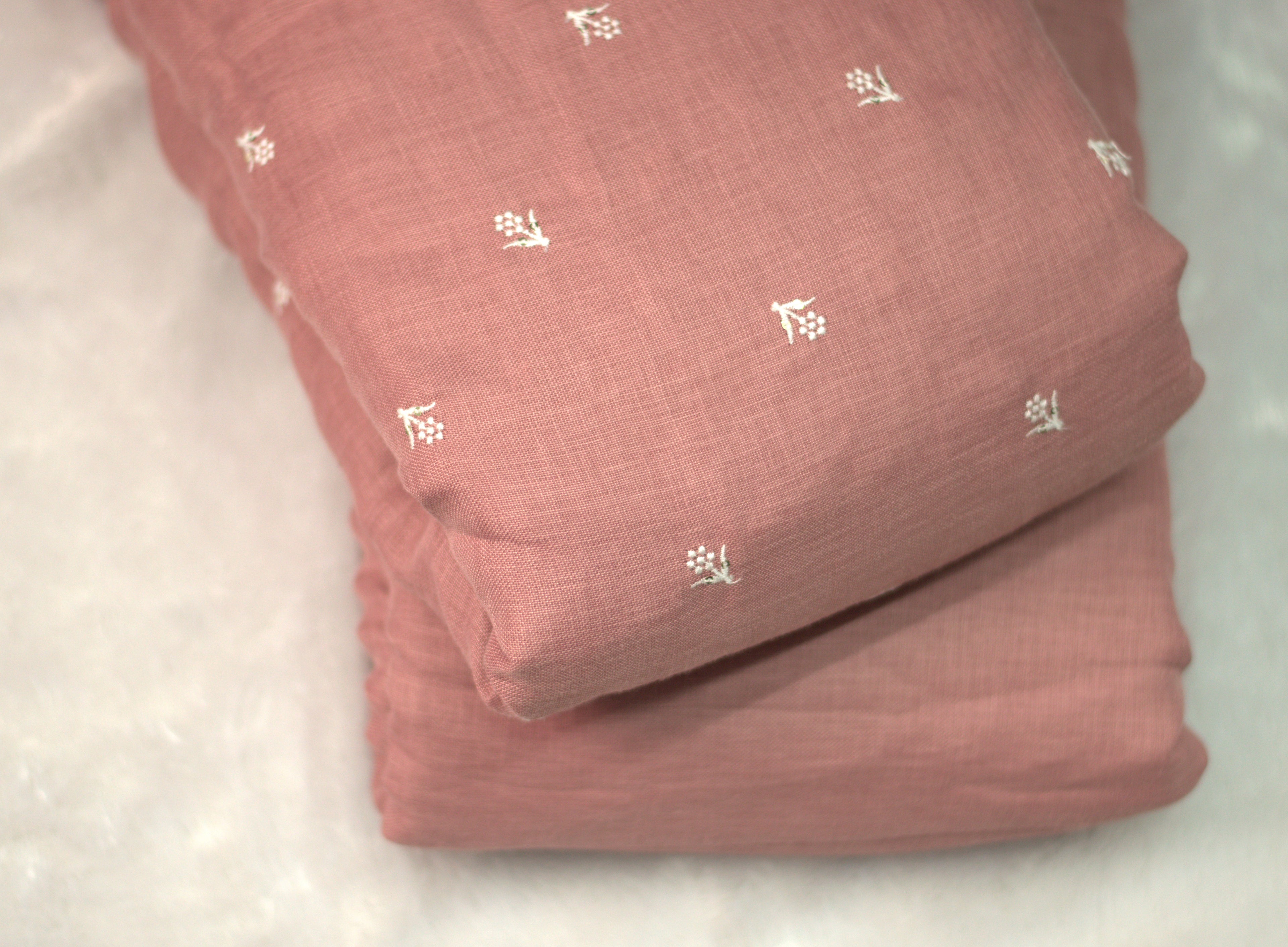 Dusty Rose Semi Linen Embroidered Top & Bottom Dress Material Set (2.75 m + 2 m) - Main Product Image - Linen Embroidered - Nushio