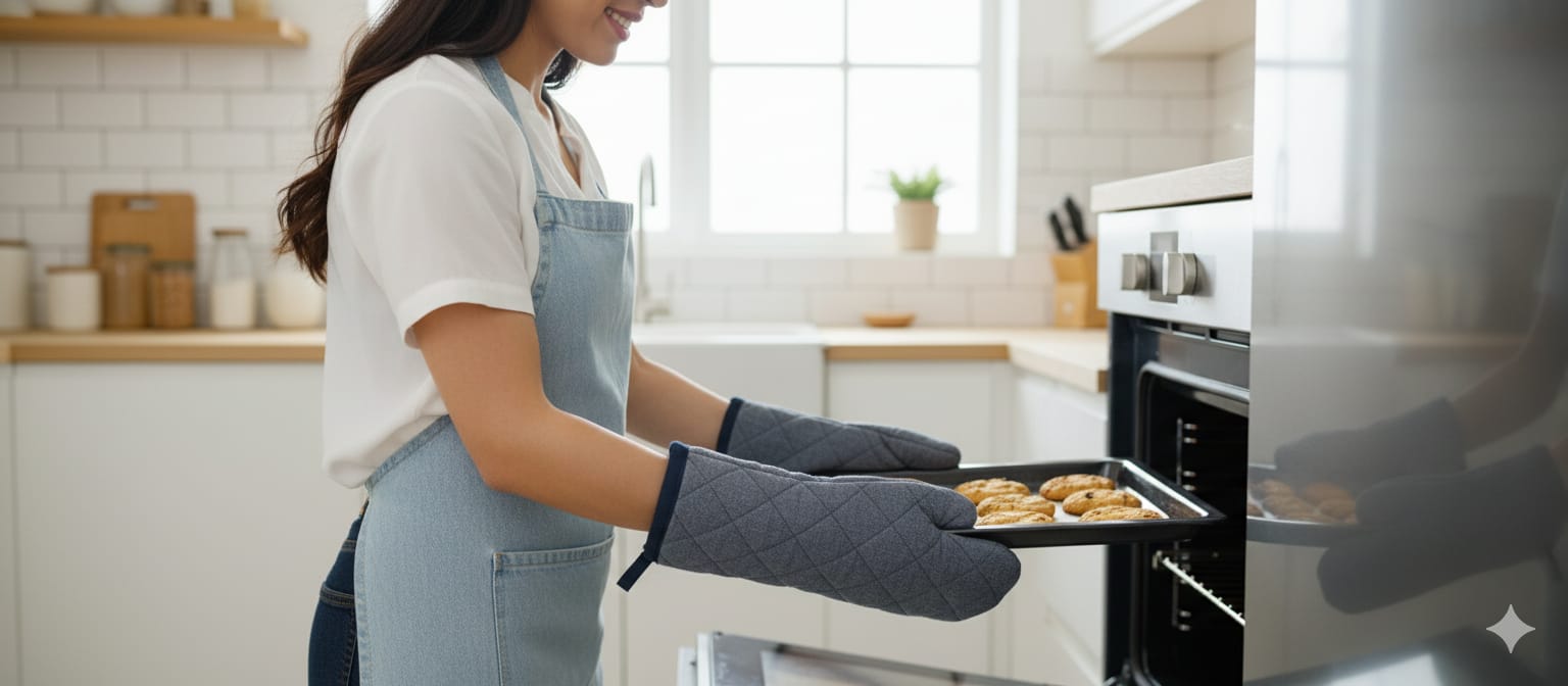 Premium Quilted Heat Resistant Oven Gloves – Grey Cotton Kitchen Mitts (Set of 2)