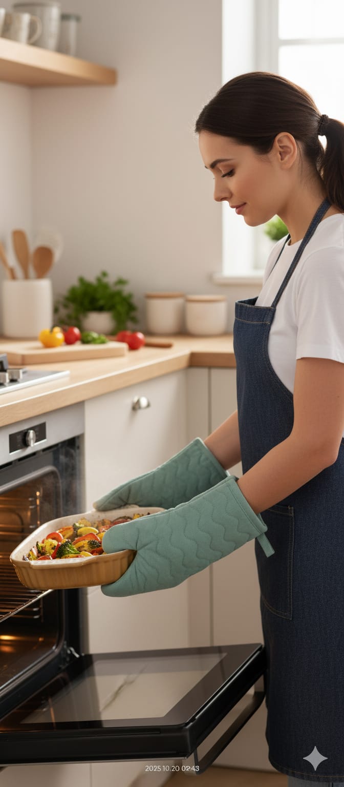 Soft Cotton Quilted Oven Gloves – Heat Resistant Kitchen Mitts (Set of 2)