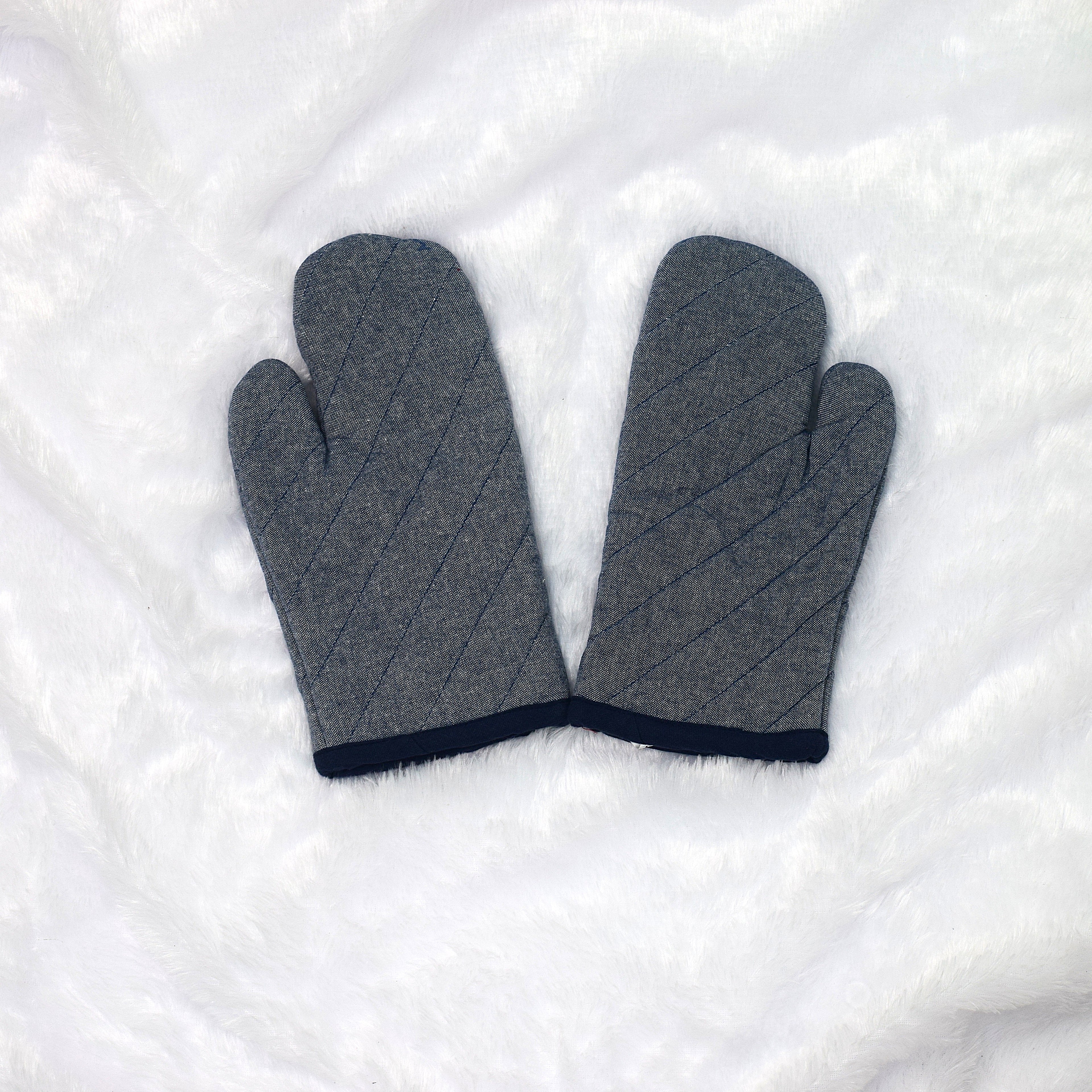 Premium Quilted Heat Resistant Oven Gloves – Grey Cotton Kitchen Mitts (Set of 2)