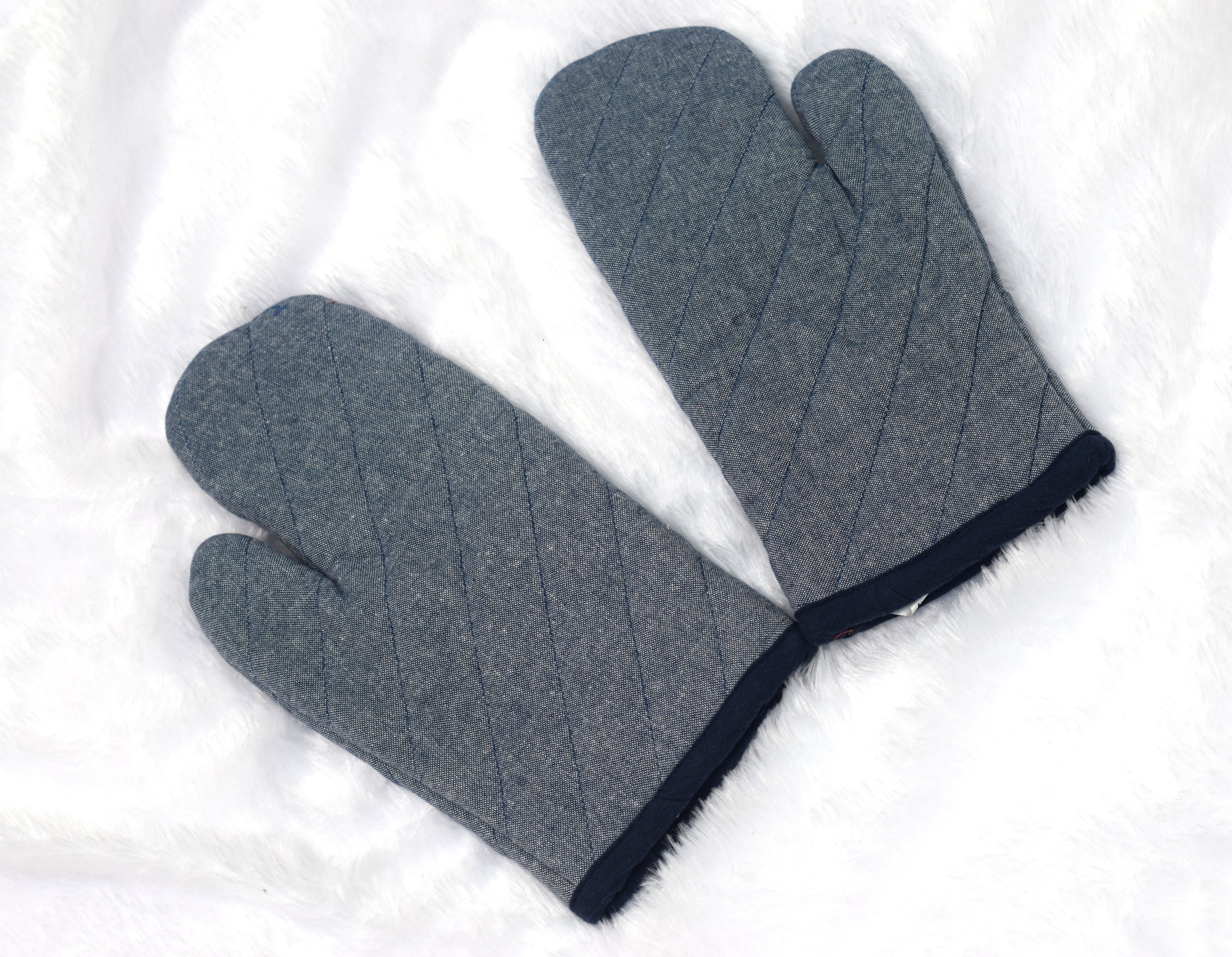Premium Quilted Heat Resistant Oven Gloves – Grey Cotton Kitchen Mitts (Set of 2)
