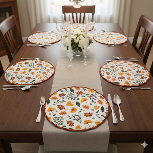 Autumn Leaf Round Table Mat - Quilted Cotton Dining Décor - Main Product Image - Cotton - Nushio