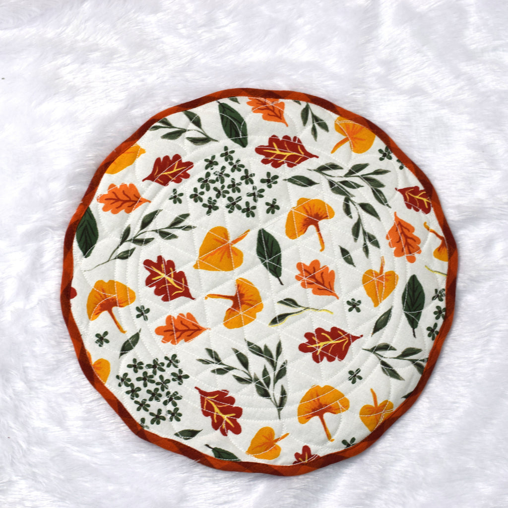 Autumn Leaf Round Table Mat - Quilted Cotton Dining Décor - View 3 - Cotton - Nushio