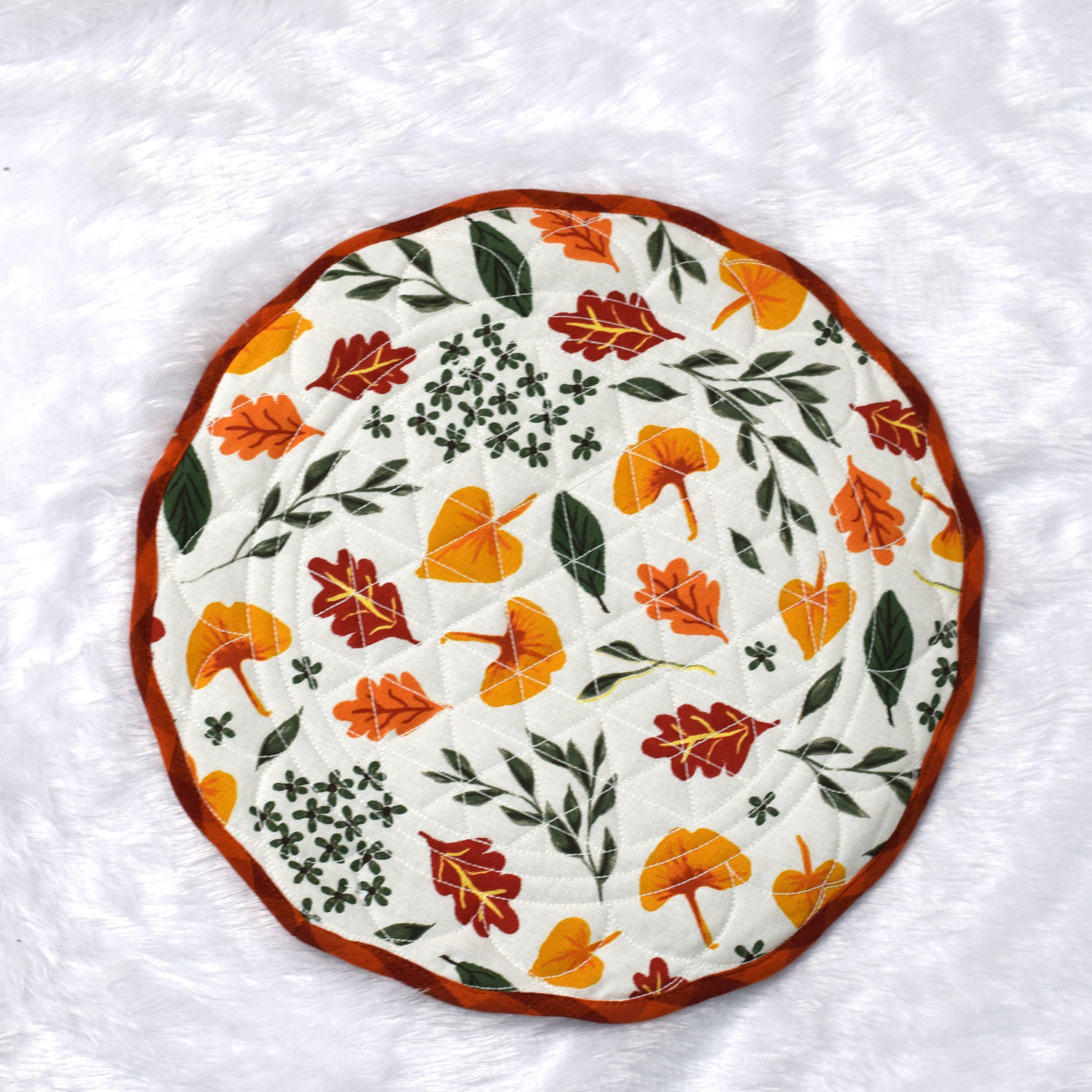 Autumn Leaf Round Table Mat - Quilted Cotton Dining Décor - View 3 - Cotton - Nushio