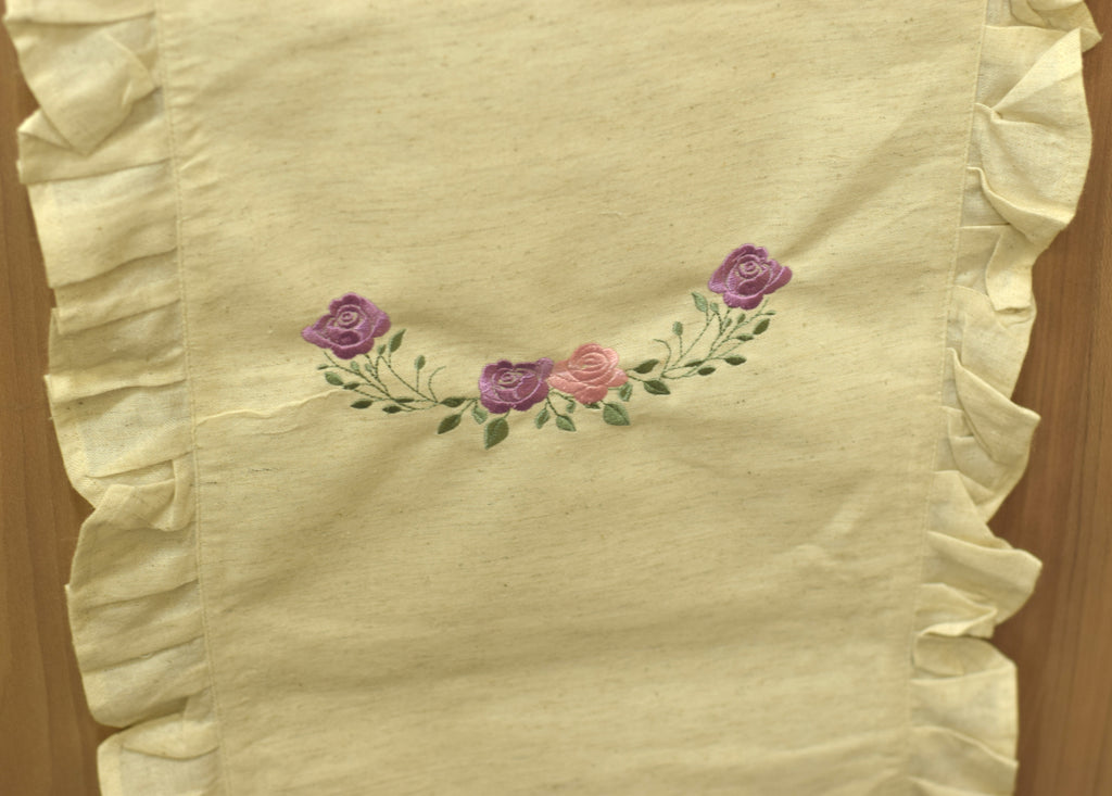 Embroidered Floral Cotton Table Runner with Frilled Border