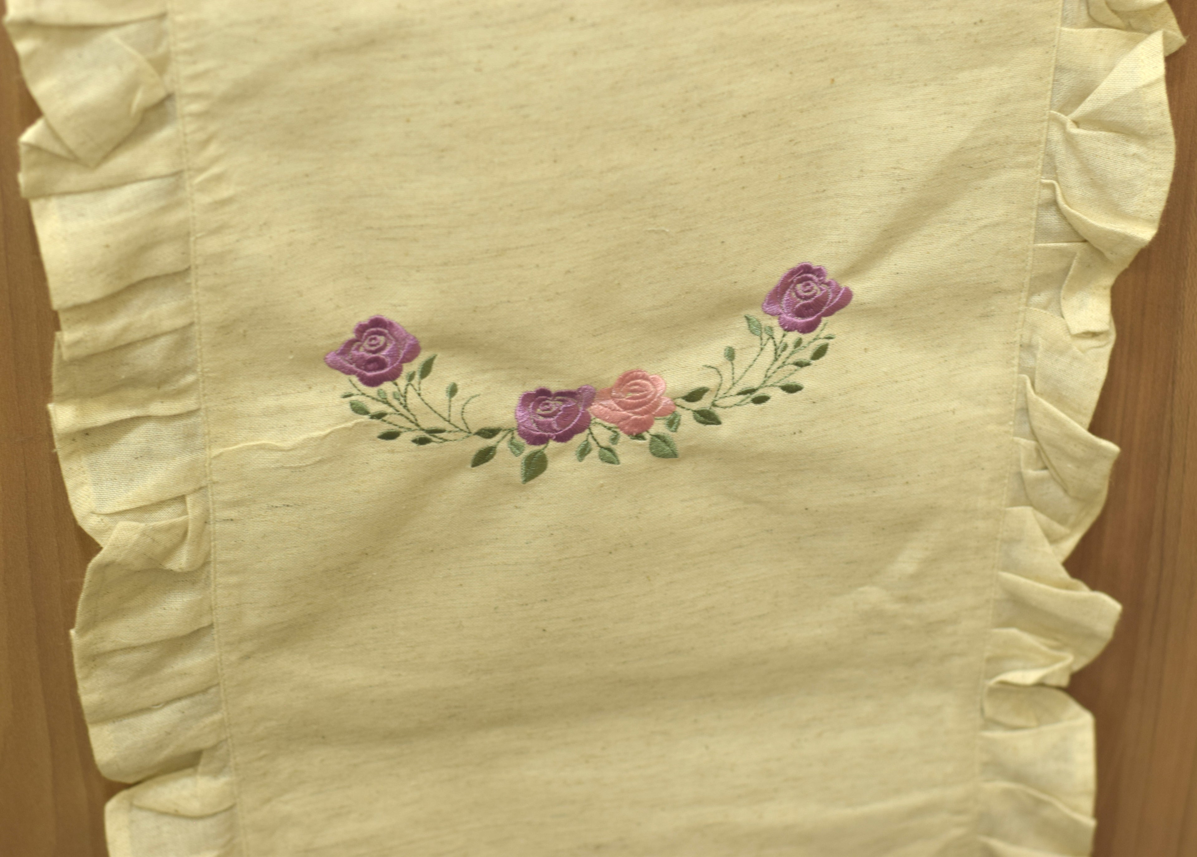 Embroidered Floral Cotton Table Runner with Frilled Border