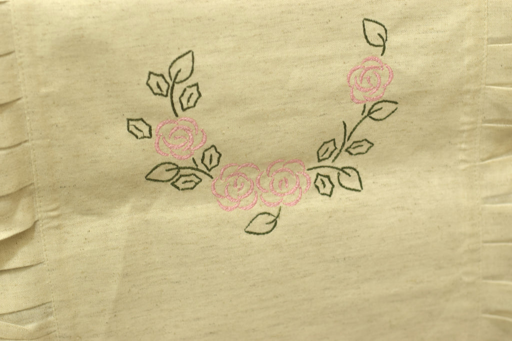 Embroidered Floral Table Runner with Pleated Border - View 2 - Floral Embroidered - Nushio