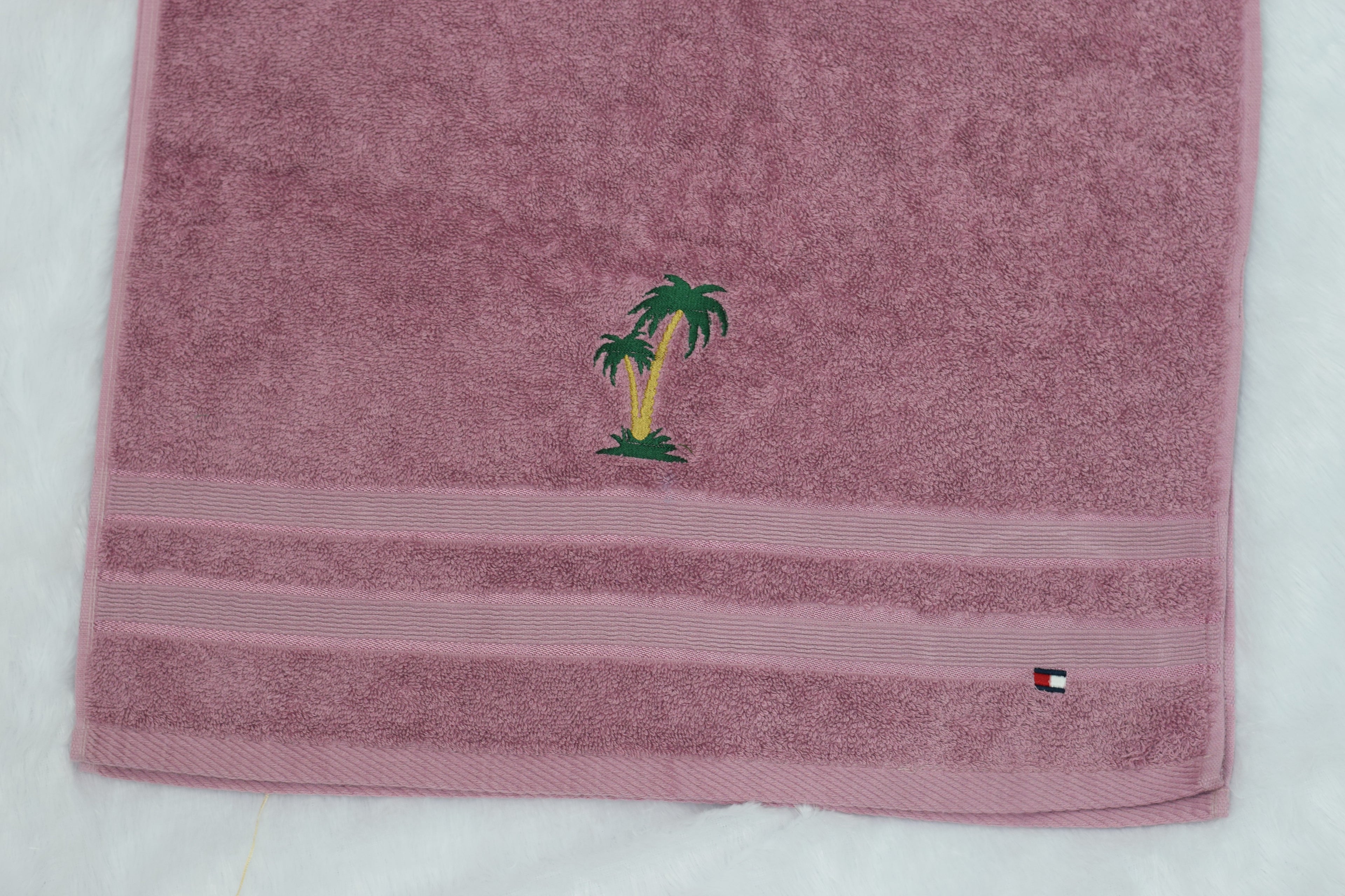 Soft Cotton Turkey Hand Towel – 19x38 Inch | Mauve Palm Tree Embroidered Bath Towel
