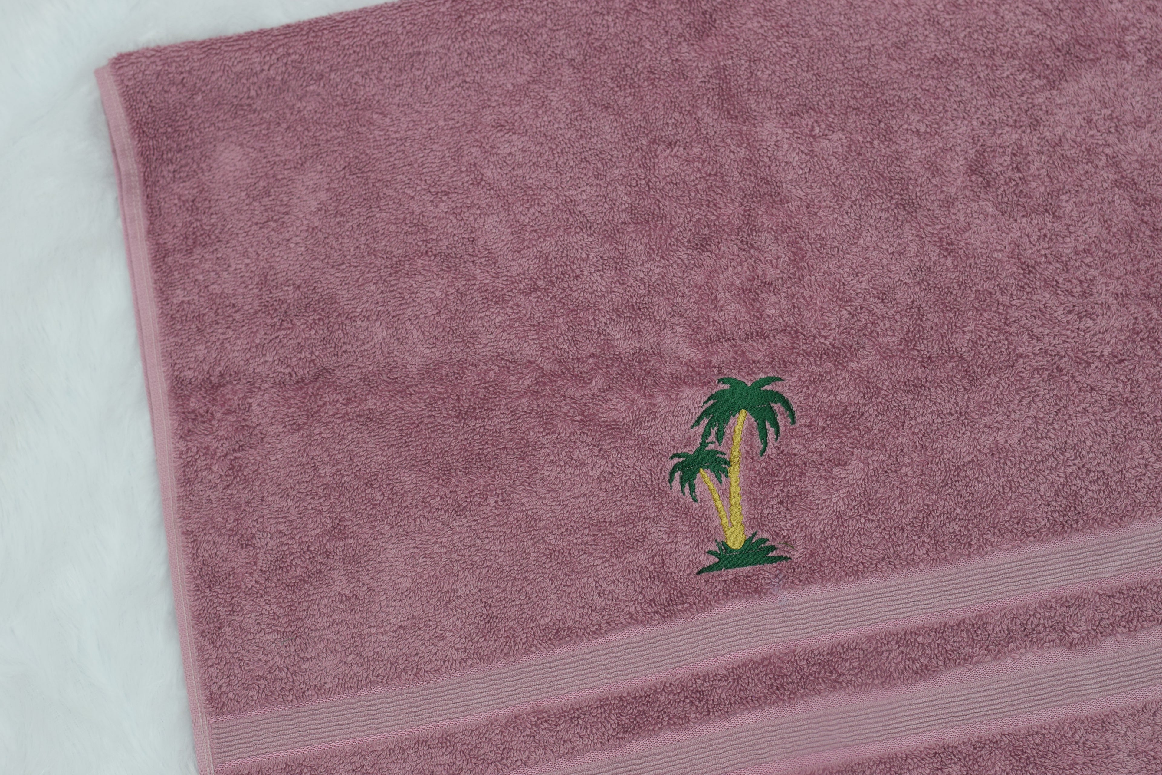 Soft Cotton Turkey Hand Towel – 19x38 Inch | Mauve Palm Tree Embroidered Bath Towel