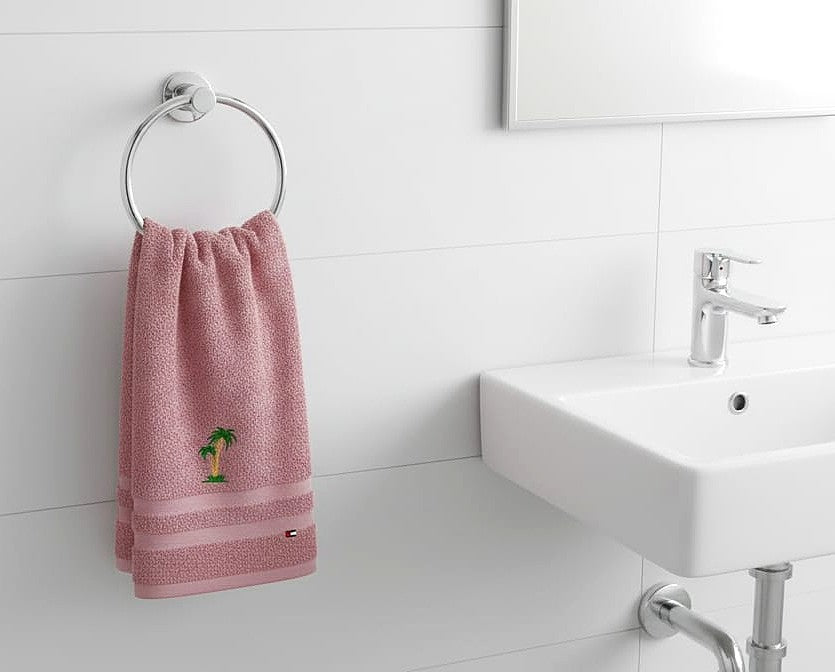 Soft Cotton Turkey Hand Towel – 19x38 Inch | Mauve Palm Tree Embroidered Bath Towel