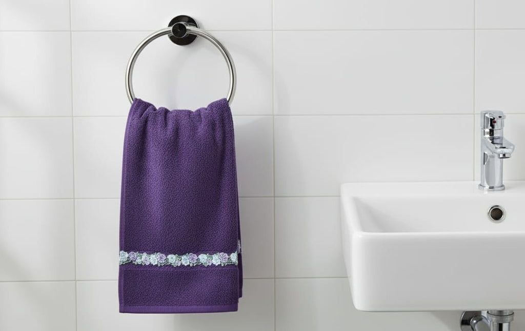 Purple Turkey Hand Towel with Floral Lace Border