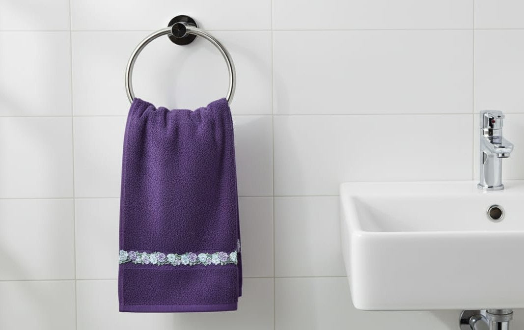 Purple Turkey Hand Towel with Floral Lace Border