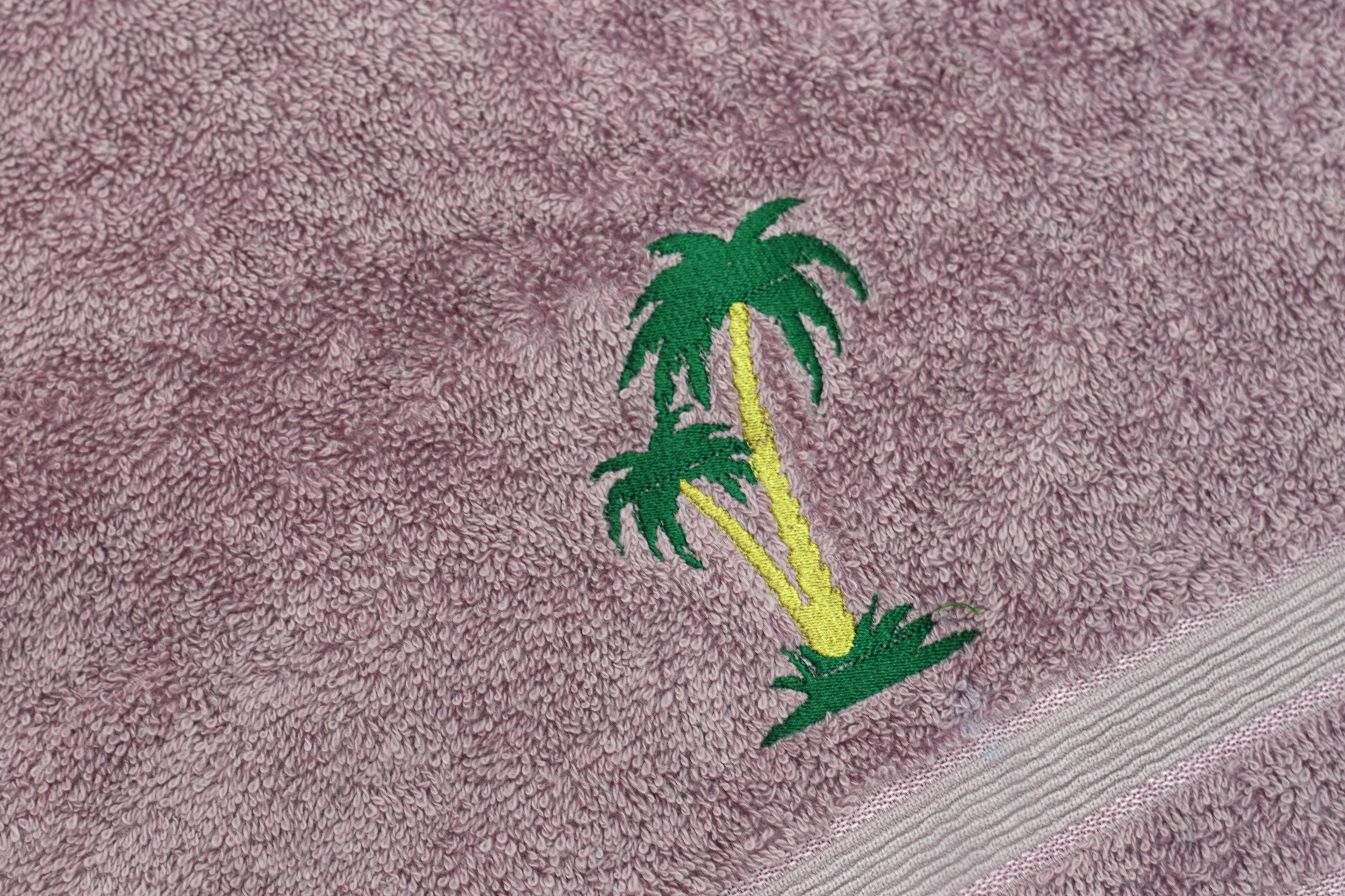 Soft Cotton Turkey Hand Towel – 19x38 Inch | Mauve Palm Tree Embroidered Bath Towel