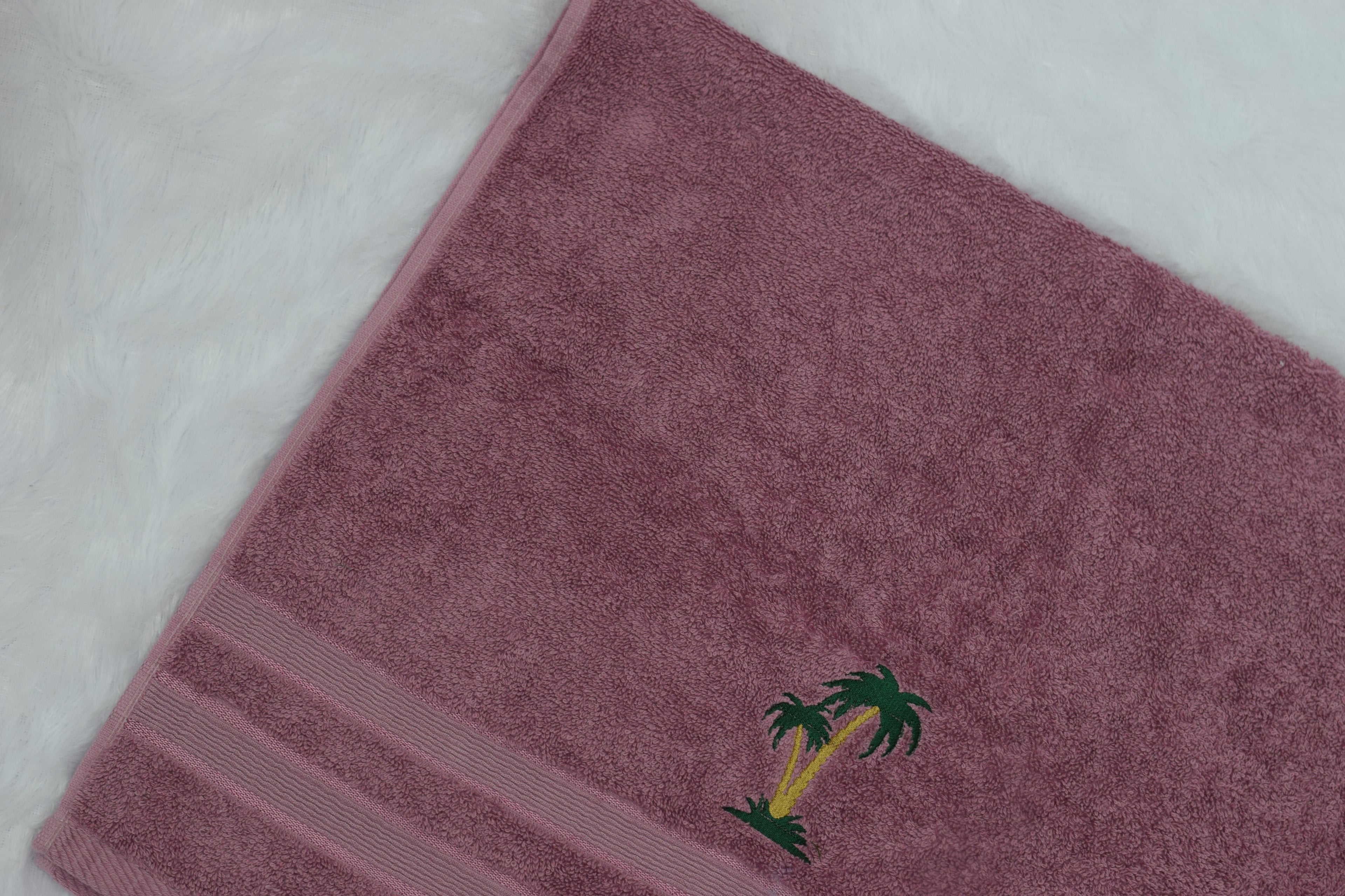 Soft Cotton Turkey Hand Towel – 19x38 Inch | Mauve Palm Tree Embroidered Bath Towel