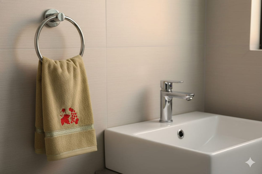 Olive Green Turkish Embroidered Hand Towel - Main Product Image - Embroidered - Nushio