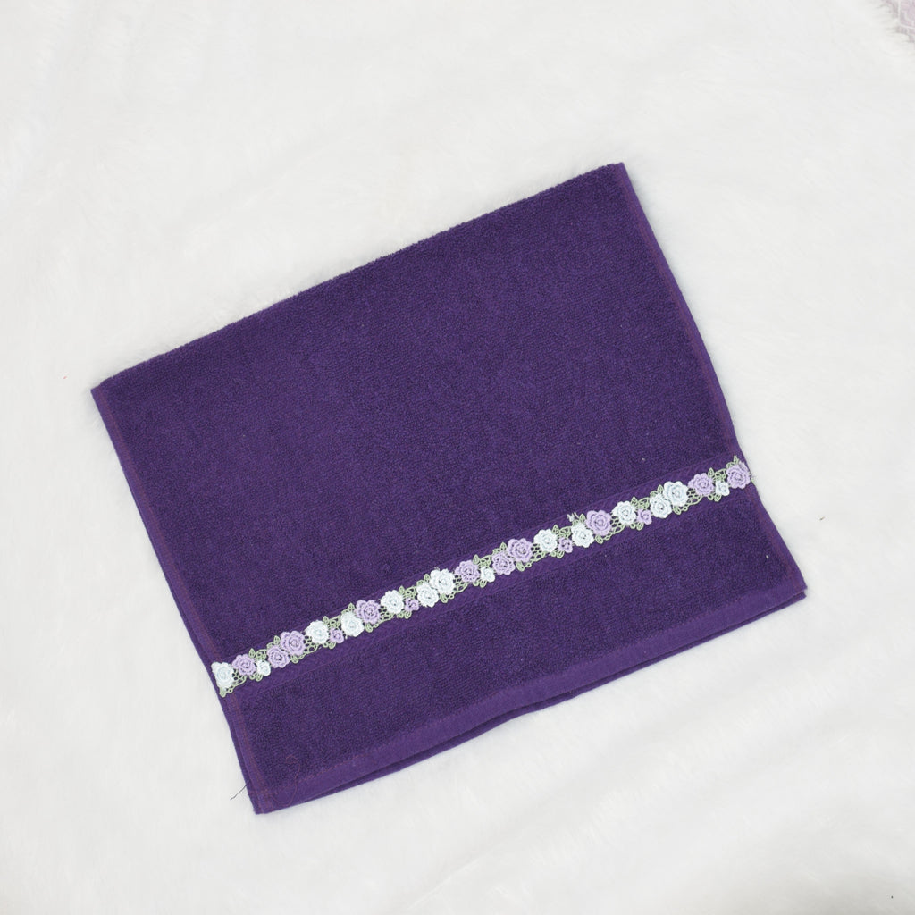 Purple Turkey Hand Towel with Floral Lace Border