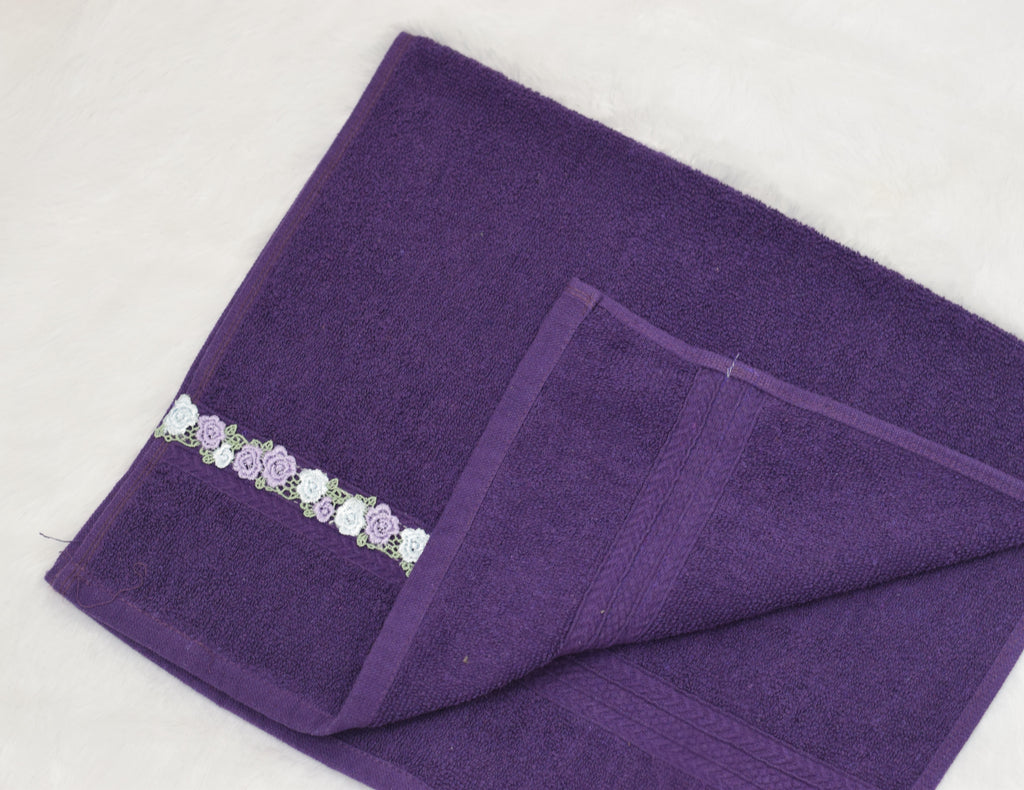 Purple Turkey Hand Towel with Floral Lace Border