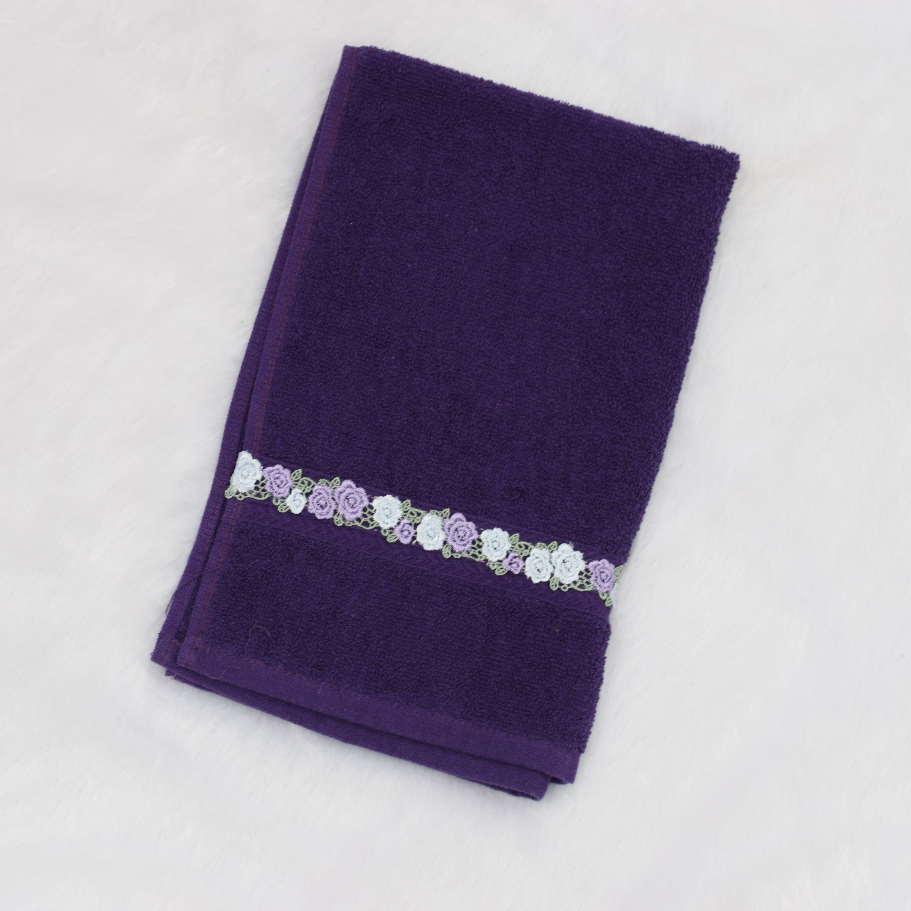 Purple Turkey Hand Towel with Floral Lace Border