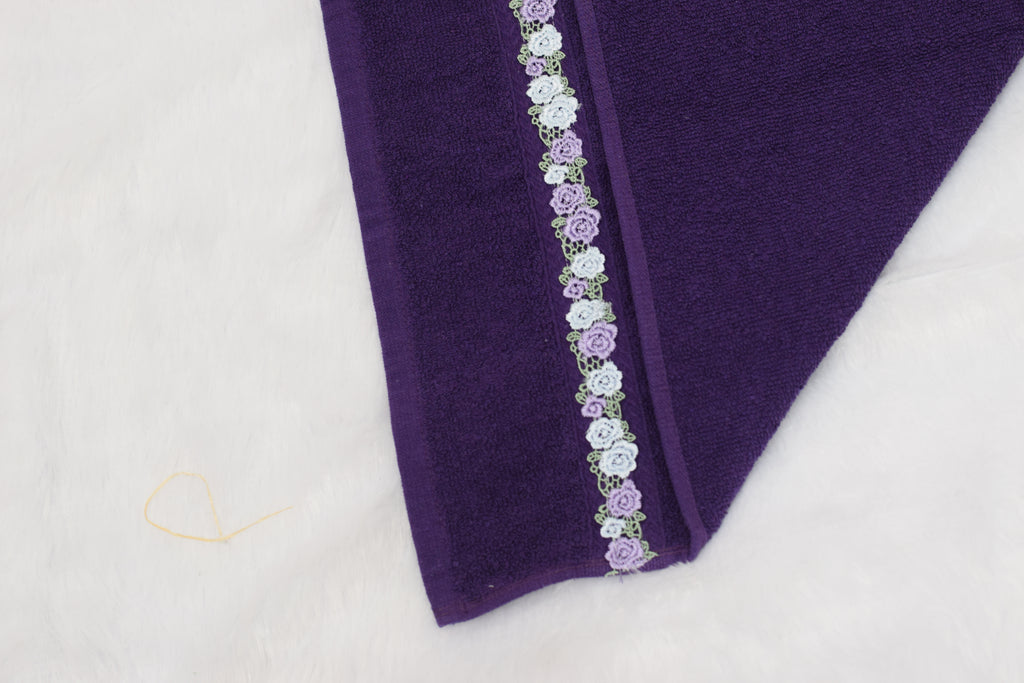 Purple Turkey Hand Towel with Floral Lace Border