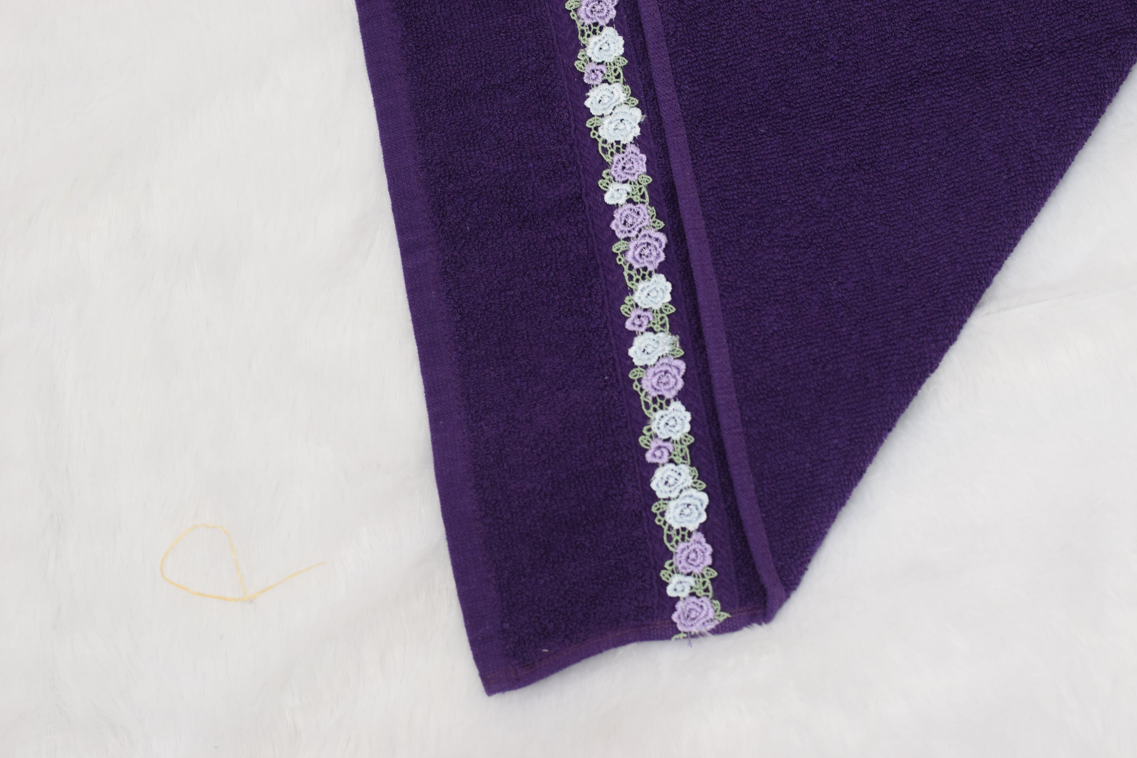 Purple Turkey Hand Towel with Floral Lace Border