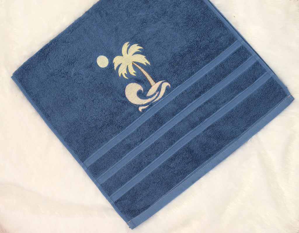 Blue Palm Beach Embroidered Turkey Towel - View 2 - Embroidered - Nushio