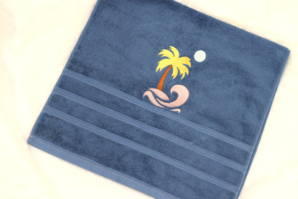 Blue Palm Beach Embroidered Turkey Towel - Detail View - Embroidered - Nushio