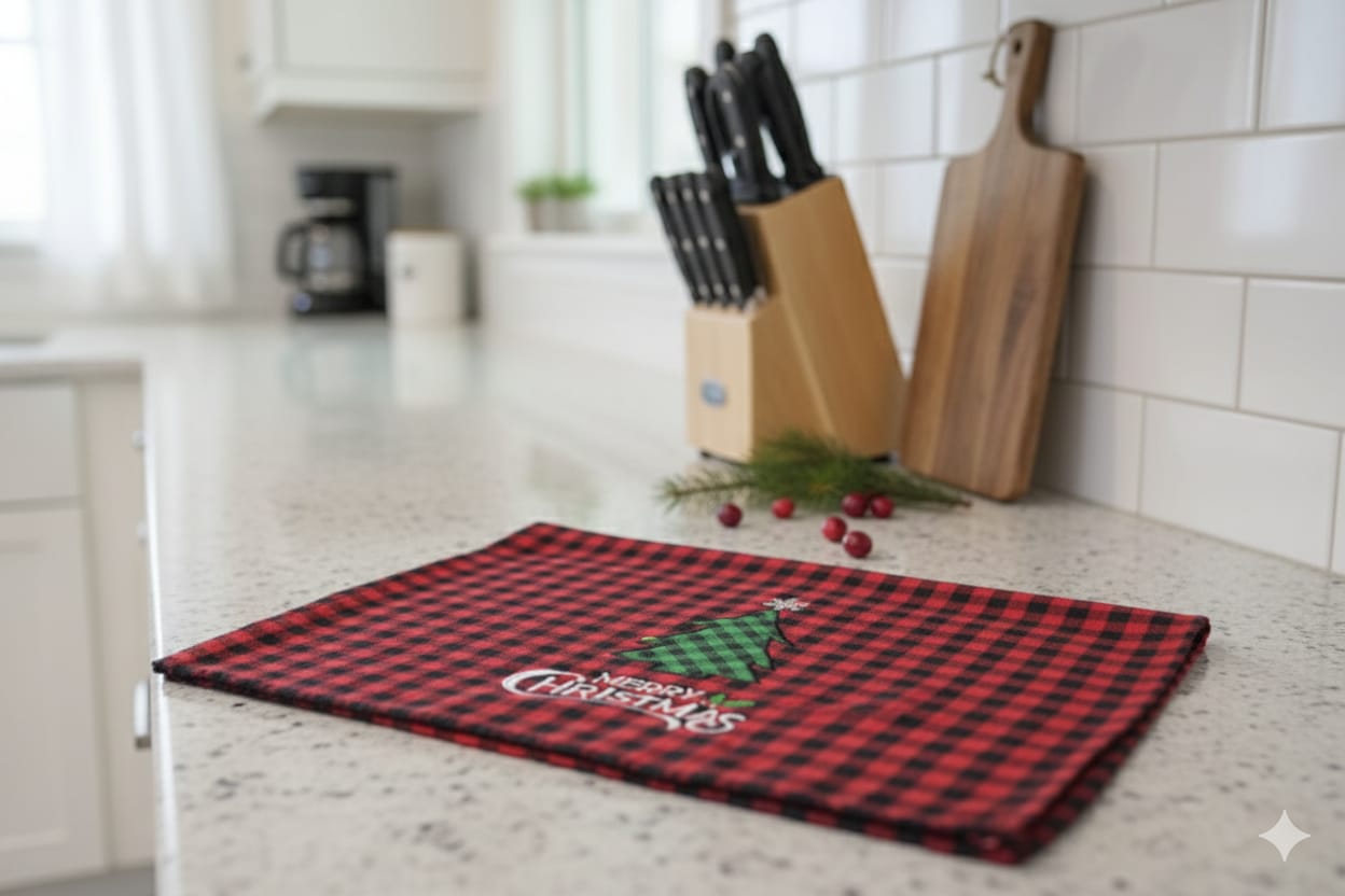 Merry Christmas Checkered Kitchen Towel – Red &  Black Plaid Holiday Decor - Main Product Image - Nushio