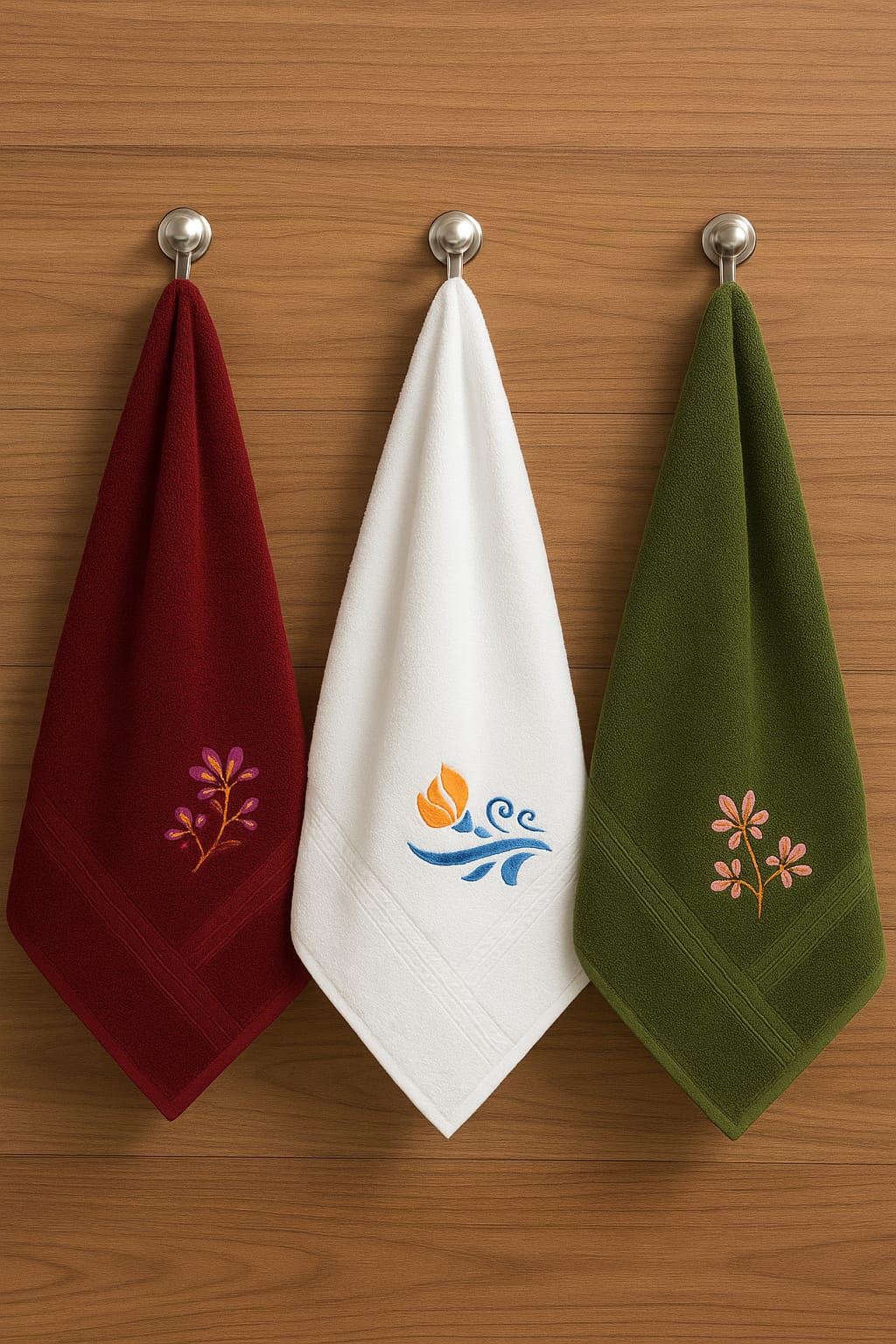 Premium Turkey Cotton Embroidered Hand Towels – Set of 3