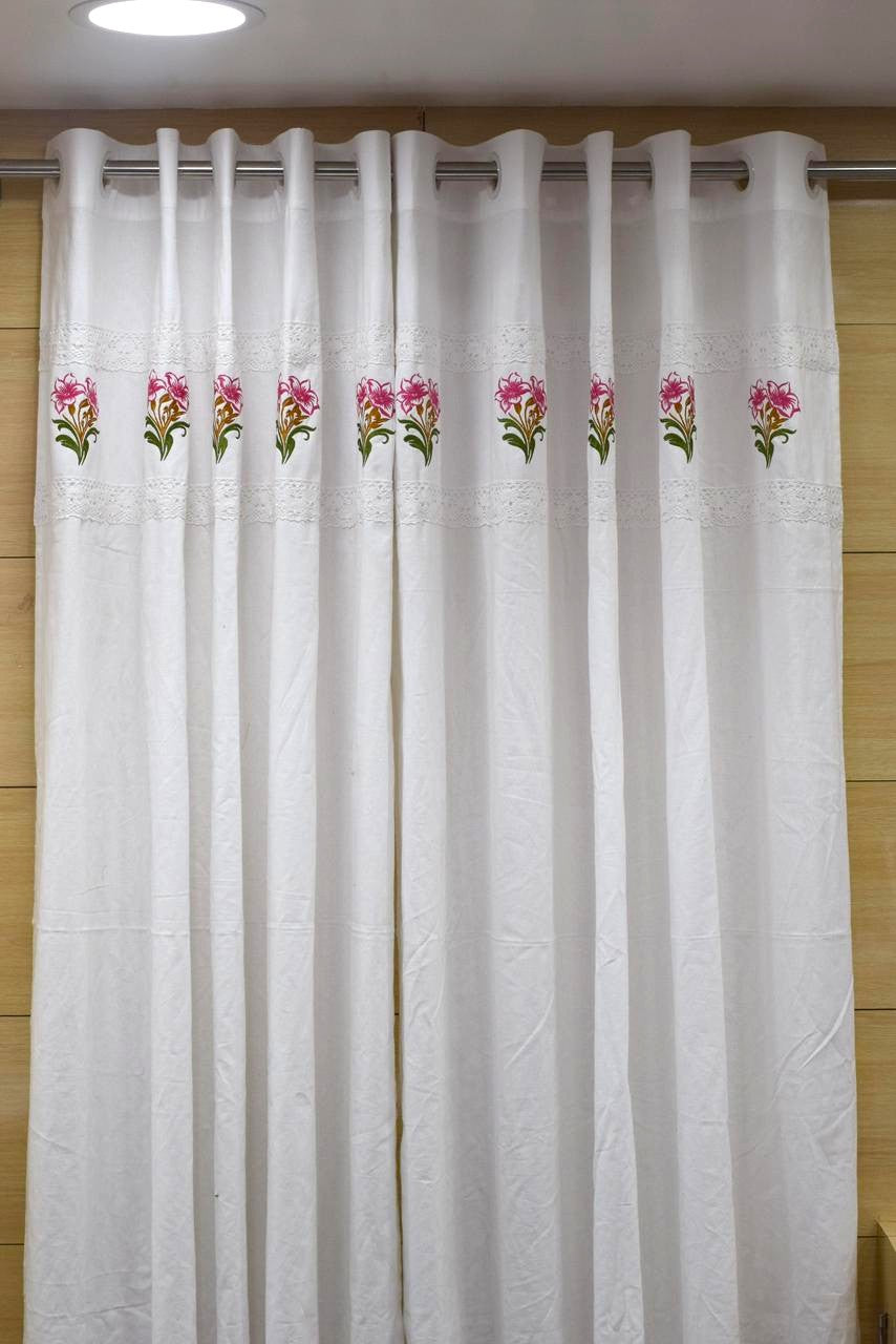 Floral Embroidered Cotton Door Curtain - Main Product Image - Cotton Floral Embroidered - Nushio