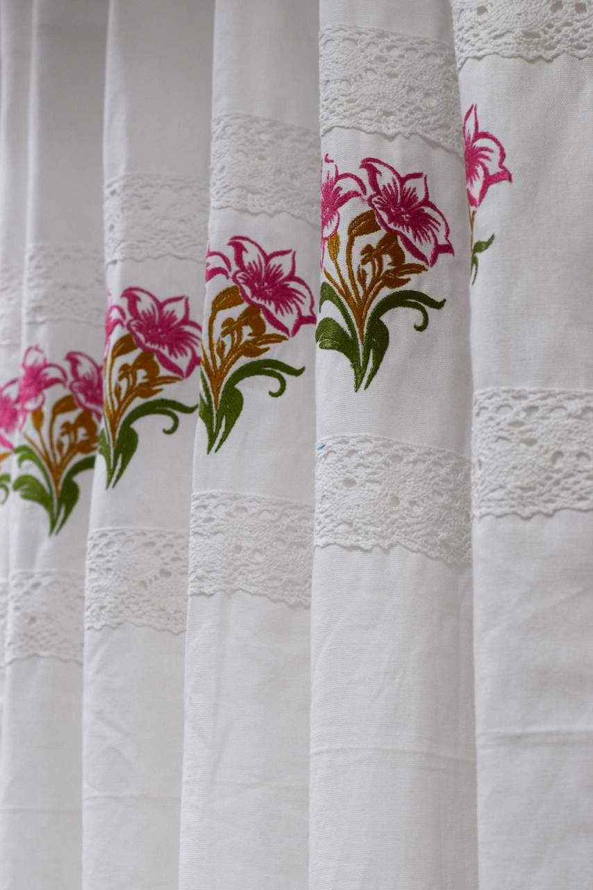 Floral Embroidered Cotton Door Curtain - View 2 - Cotton Floral Embroidered - Nushio