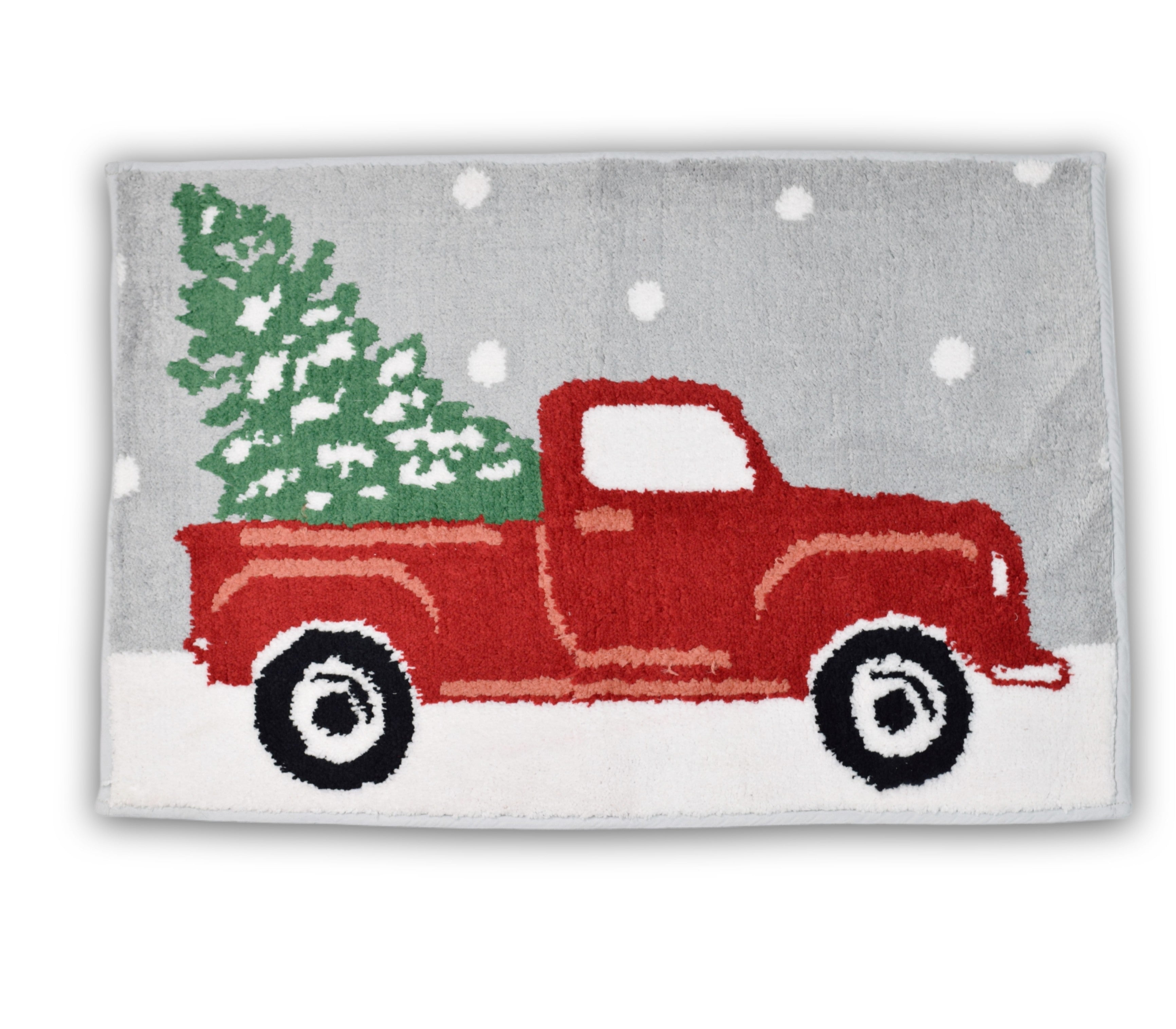 Christmas Truck Door Mat with Tree Design - & Floor Mat - Detail View - Nushio