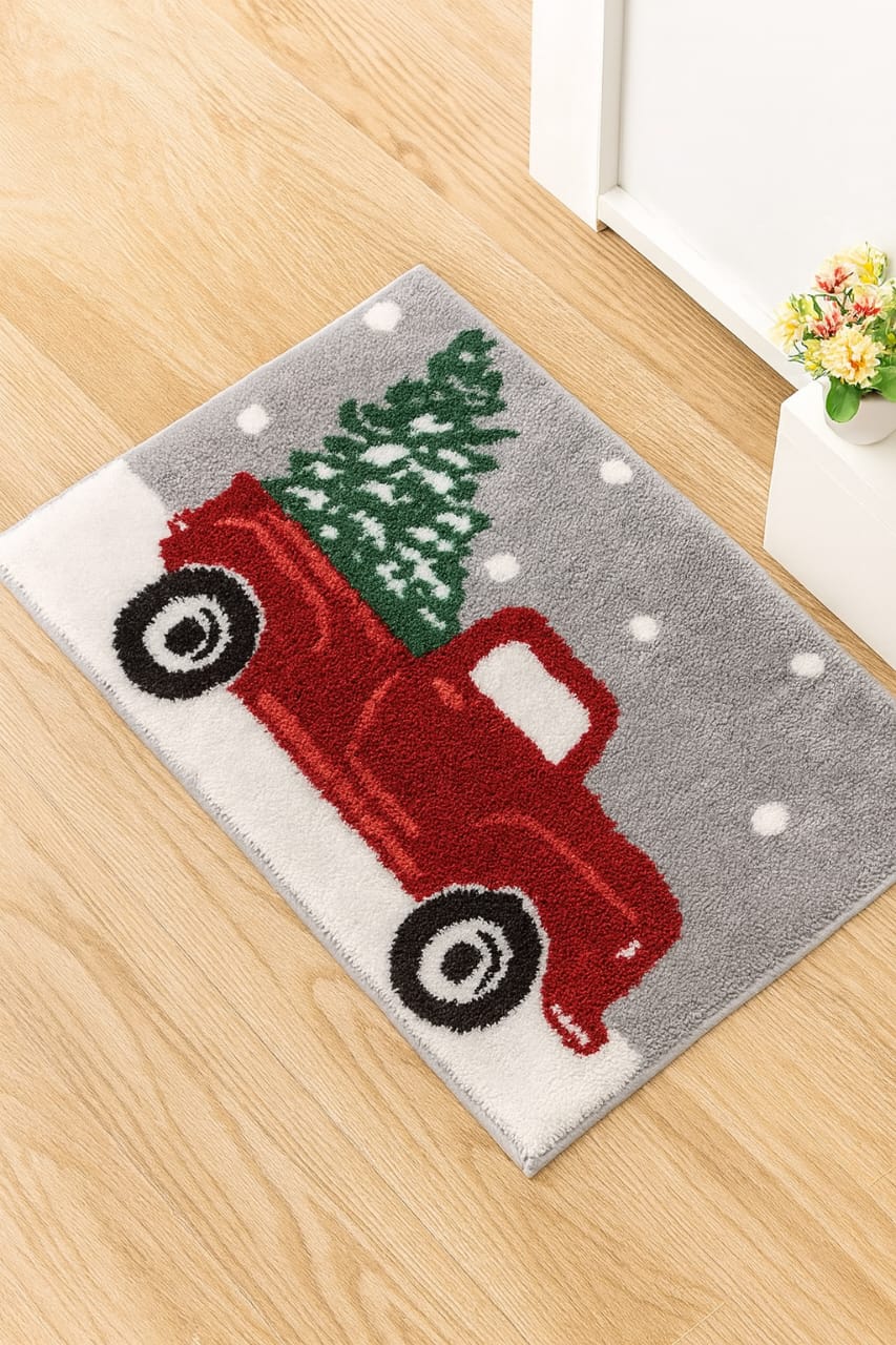 Christmas Truck Door Mat with Tree Design - & Floor Mat - Main Product Image - Nushio