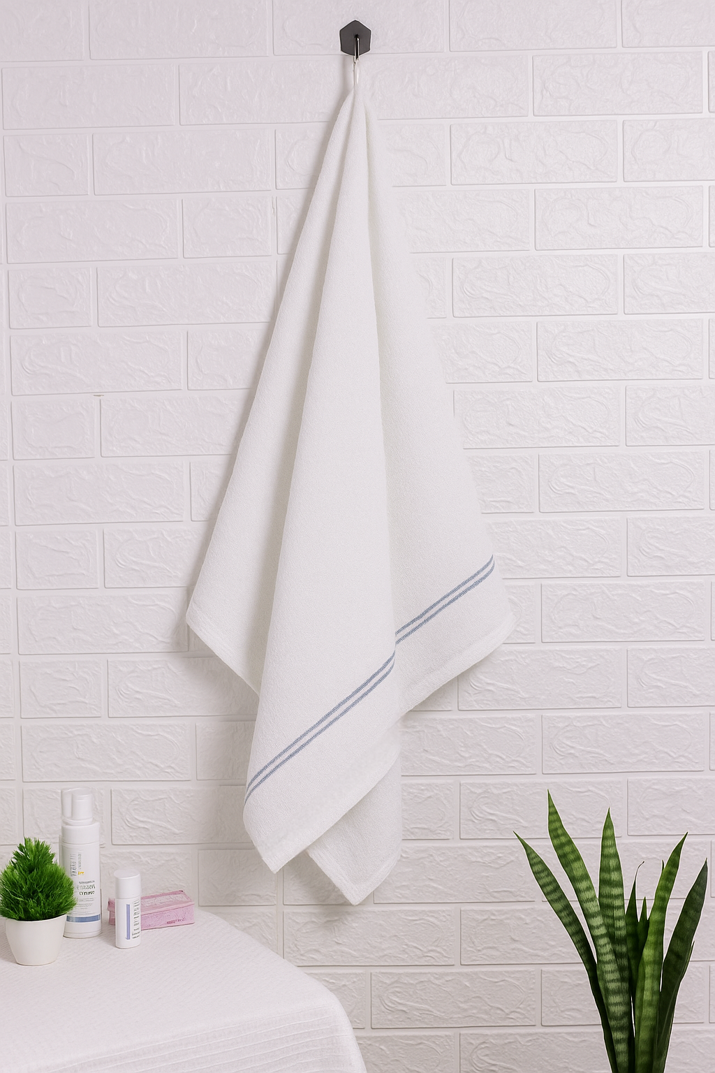 Microfiber Hand Towel Set - White &Maroon with Striped Detail