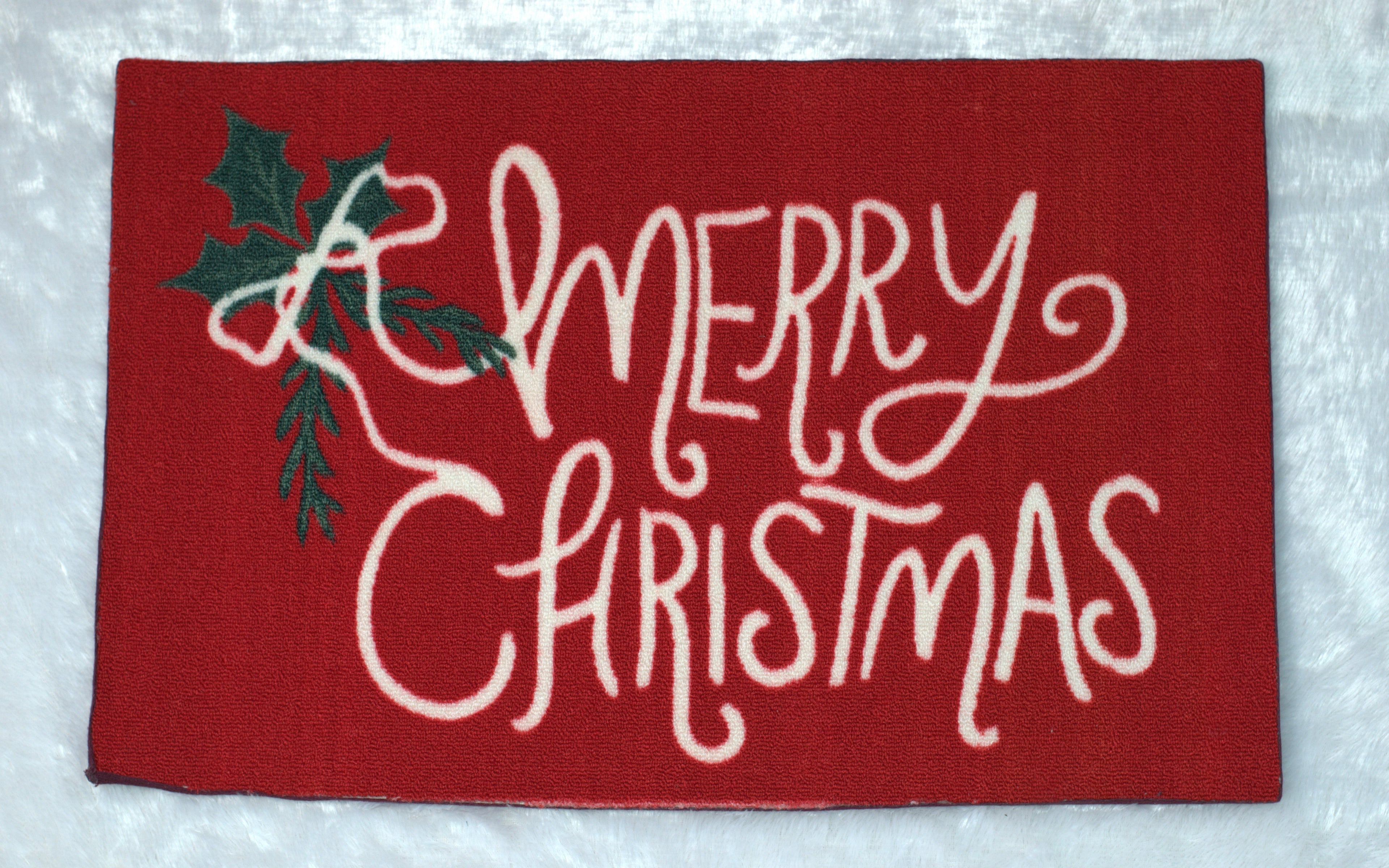 Merry Christmas Festive Door Mat – Red Holiday Welcome Mat for Home Entrance - View 2 - Nushio